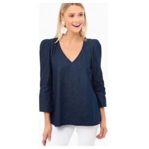 Tuckernuck Denim Tetley Puff Sleeve V-Neck Top S NWT